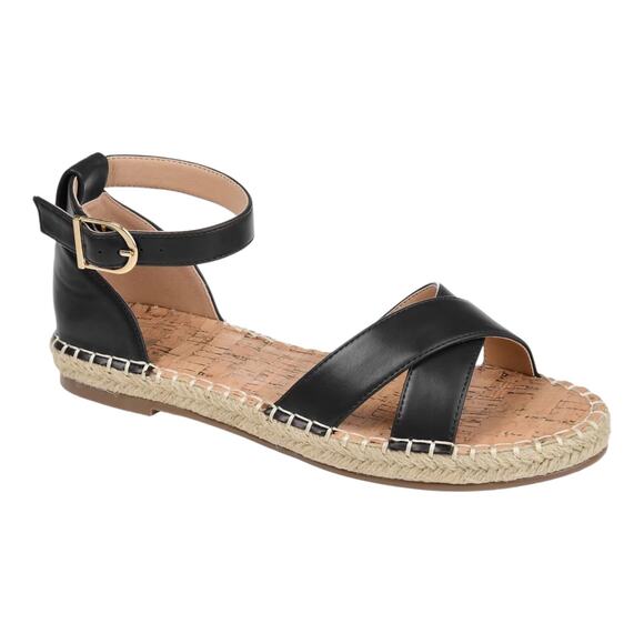 Journee Collection Women's Lyddia Espadrille Flat Sandals Black Size 9 W - Picture 1 of 4